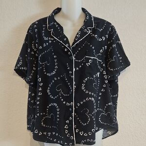 Victoria's Secret | Women's Black White Soft Cozy Hearts Loungewear Pajama Top L